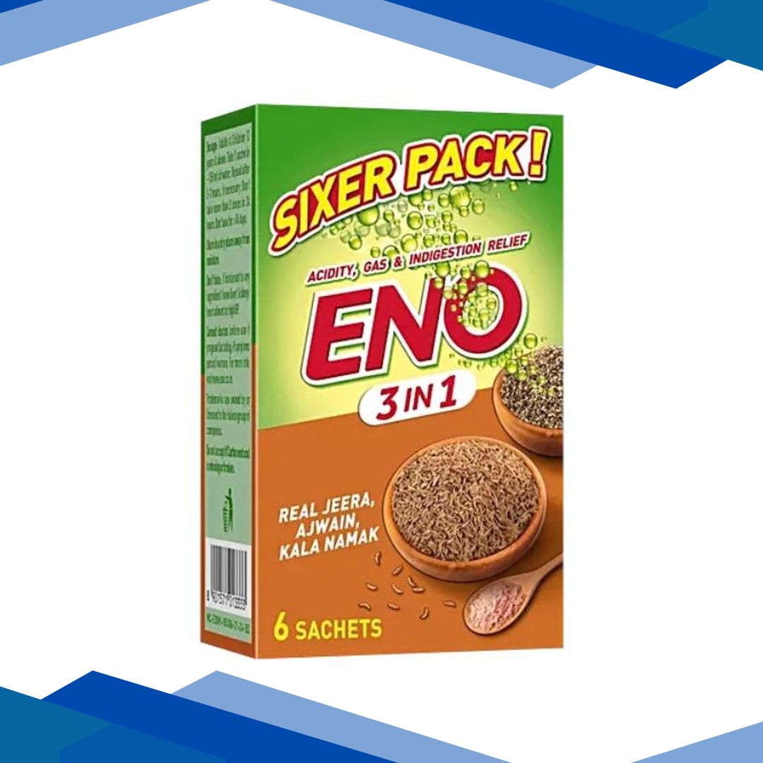 Eno 3 In 1 Sachet – Real Zeera, Ajwain, Kala Namak Flavour (Pack Of 6 x 5 g)