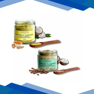 Essentia Extracts Face & Body Exfoliating Scrub Combo (Coconut Turmeric 100 gm + Coconut Coffee 100 gm) 1’s