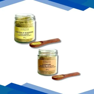 Essentia Extracts Face & Body Exfoliating Scrub Combo (Coconut Turmeric 100 gm + Kashmiri Almond Walnut 100 gm) 1’s