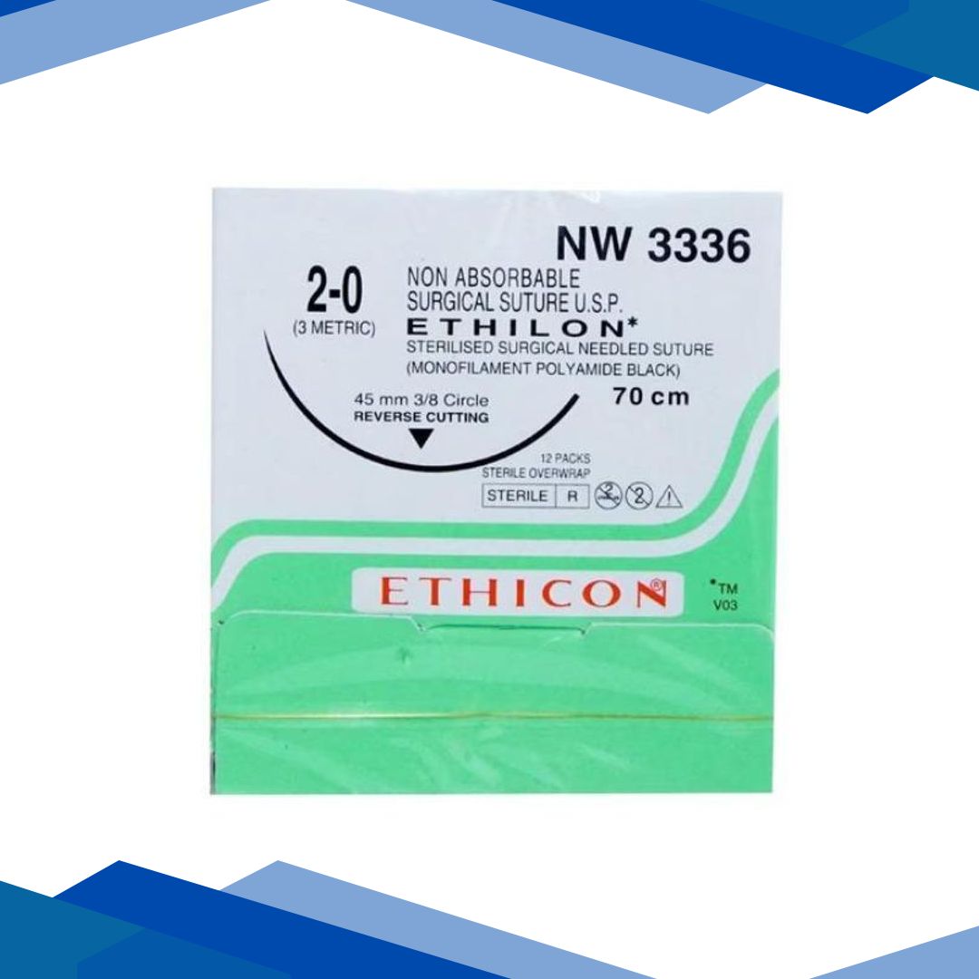 Ethilon 2-0 (3 metric) (70 cm) NW 3336 (Reverse Cutting) 45 mm 3/8 Circle