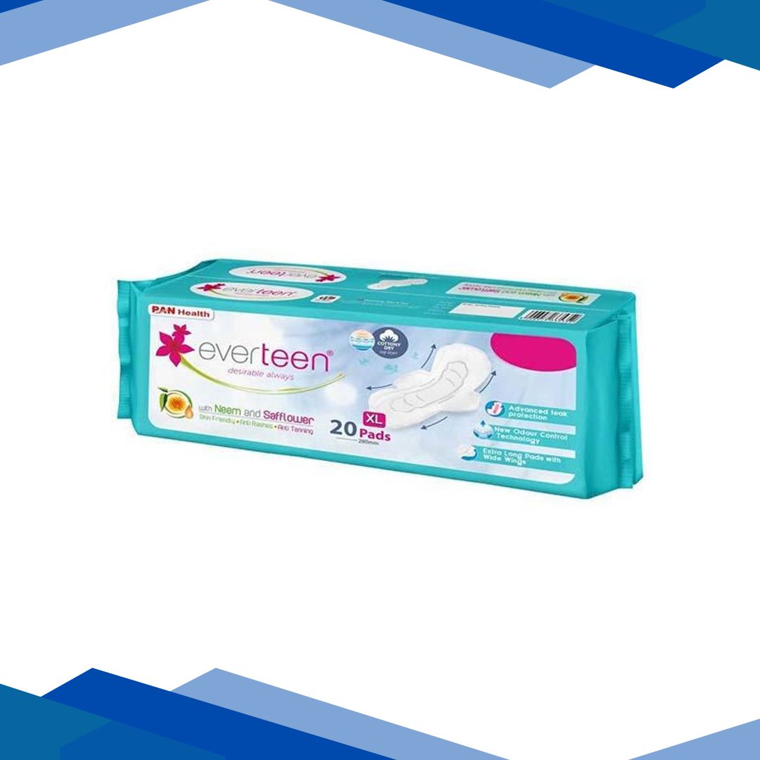 everteen XL Sanitary Napkin Pads with Neem and Safflower, Cottony-Dry Top Layer for Women – 1 Pack (20 Pads, 280mm) 1’s