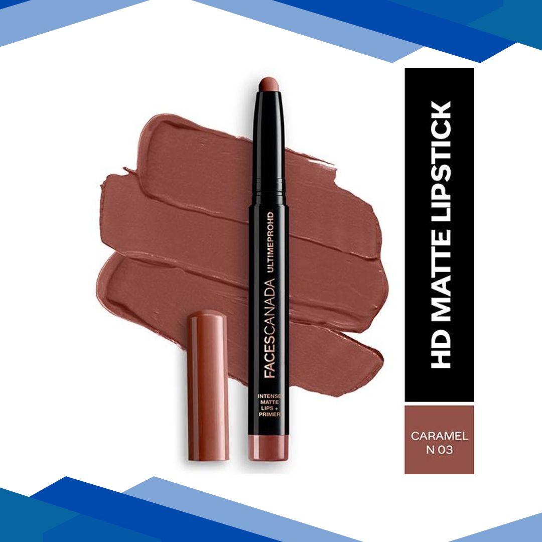 Faces Canada Ultime Pro Hd Intense Matte Lips + Primer – Caramel N03, 9Hr Long Stay 1.4 gm