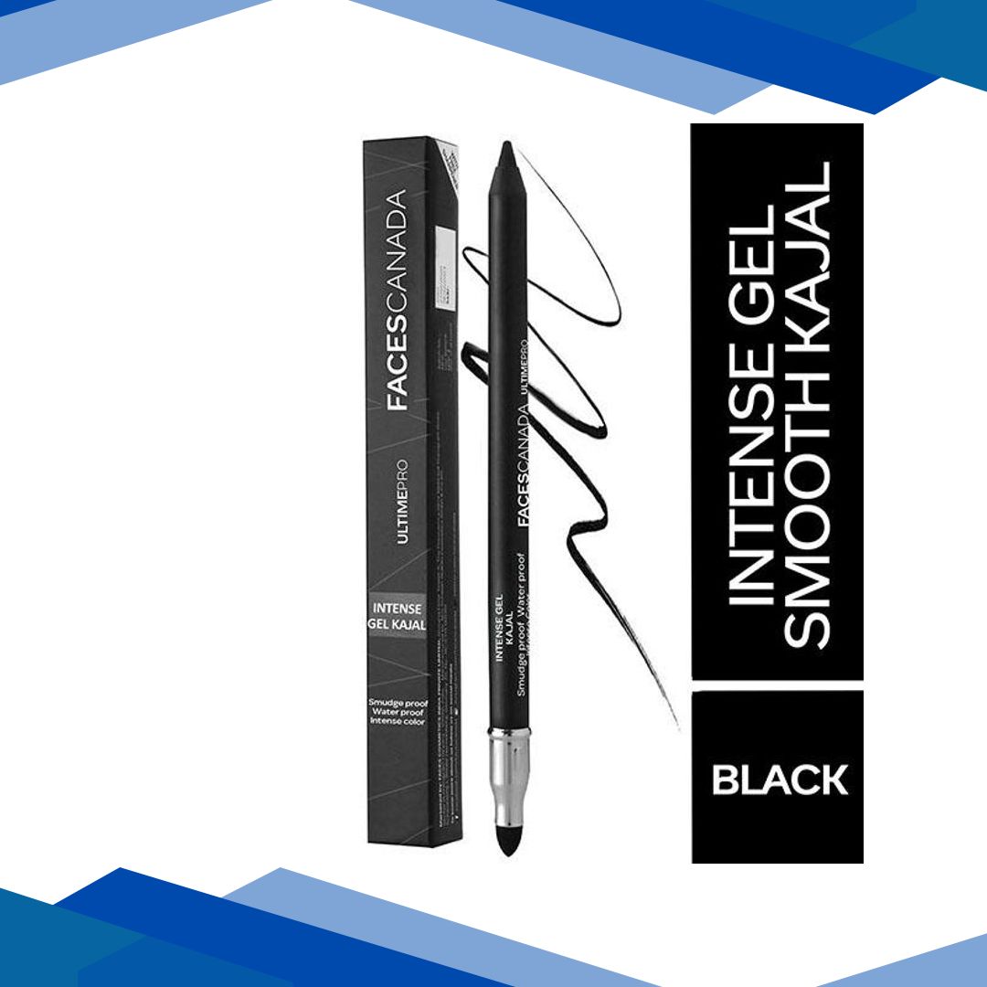 Faces Canada Ultime Pro Intense Gel Kajal with Smudger & Sharpener – Black, 1.2gm