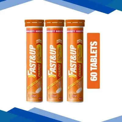 Fast&Up Charge Natural Vitamin C From Amla Extract & Zinc Effervesent Tablet – Fizzy Blast Orange Flavour (Pack of 3 x 20’s)