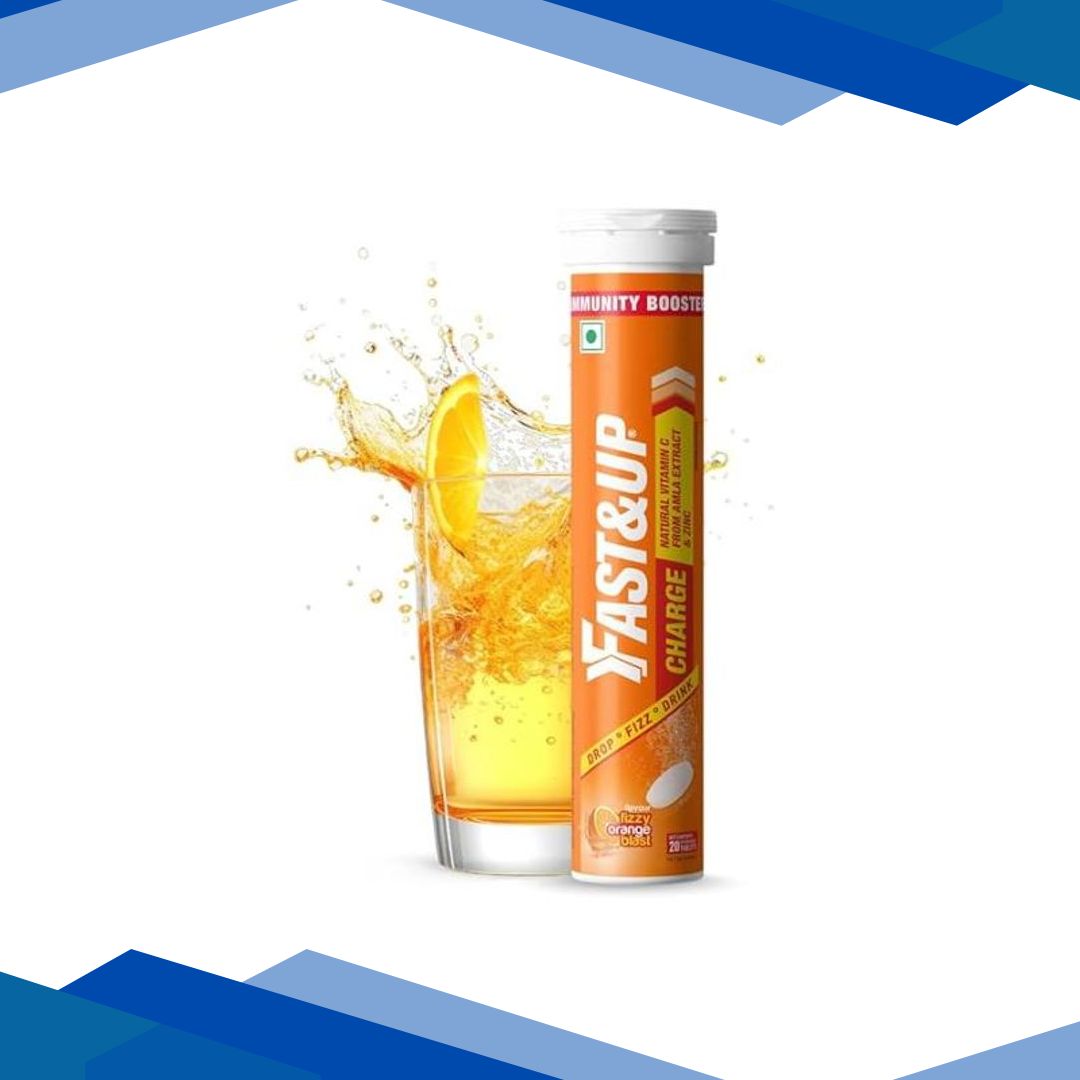 Fast&Up Charge Natural Vitamin C From Amla Extract & Zinc Tablets – Fizzy Blast Orange Flavour 20’s