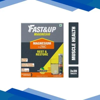 Fast&Up Magnesio Magnesium & Zinc Effervescent Tablets – Lime & Lemon Flavour (Pack of 3 x 20’s)