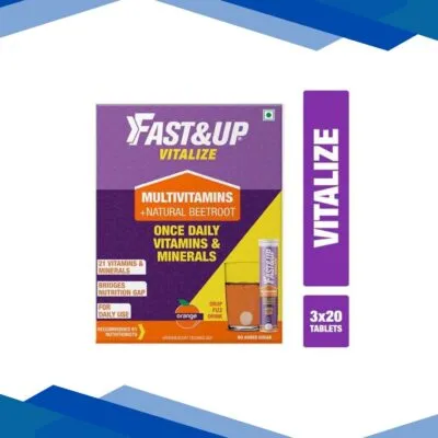 Fast&Up Vitalize Multivitamin Beetroot Effervescent Tablet – Orange Flavour (Pack of 3 x 20’s)