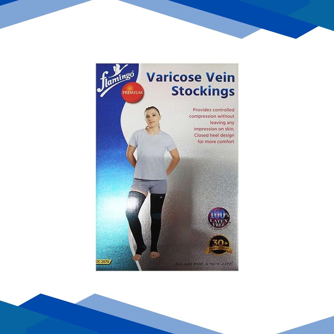 Flamingo Premium Varicose Vein Stockings (OC – 2070) (XXL) Black & Turquoise) 1’s