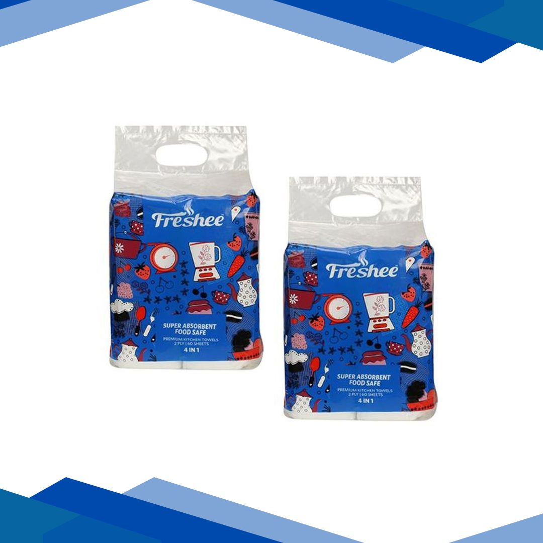 Freshee 4 in 1 Super Absorbent Food Safe 2 Ply Premium Kitchen Towels (Pack of 2)