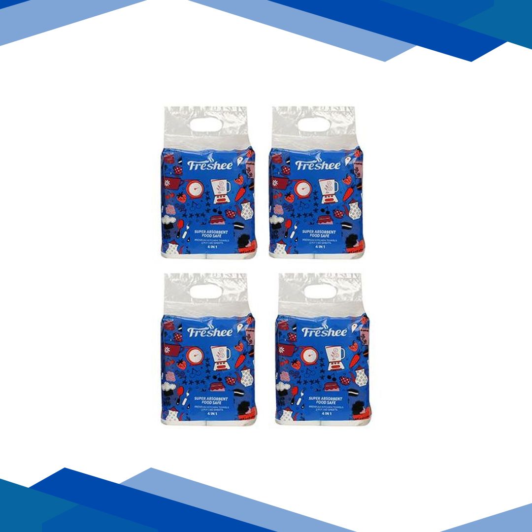 Freshee 4 in 1 Super Absorbent Food Safe 2 Ply Premium Kitchen Towels (Pack of 4)