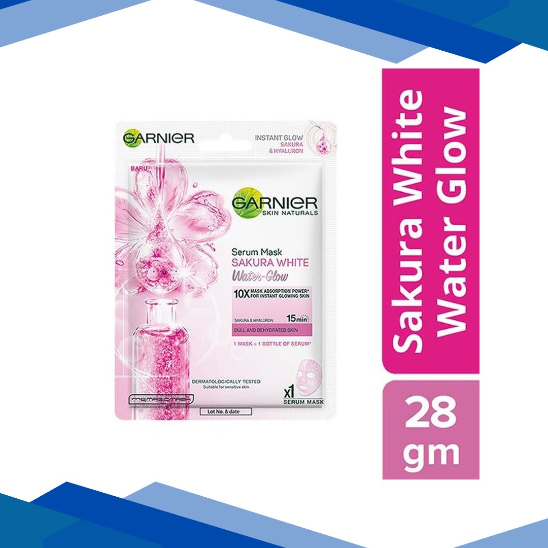 Garnier Sakura White Water Glow Serum Sheet Mask, Face Sheet Mask for Women 28 gm