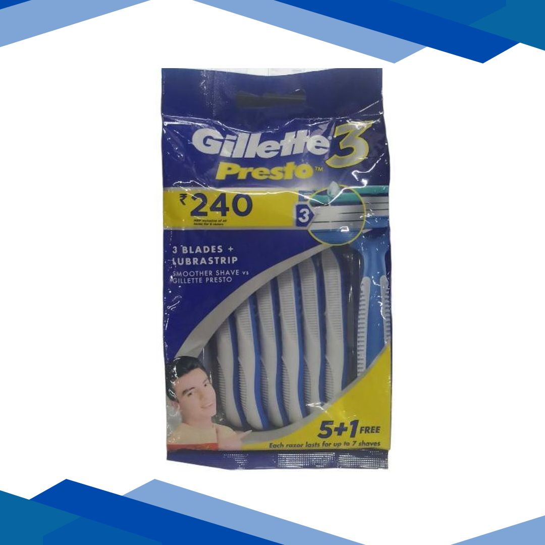 Gillette Presto 3 Razors (Pack of 5’s + 1’s Free)