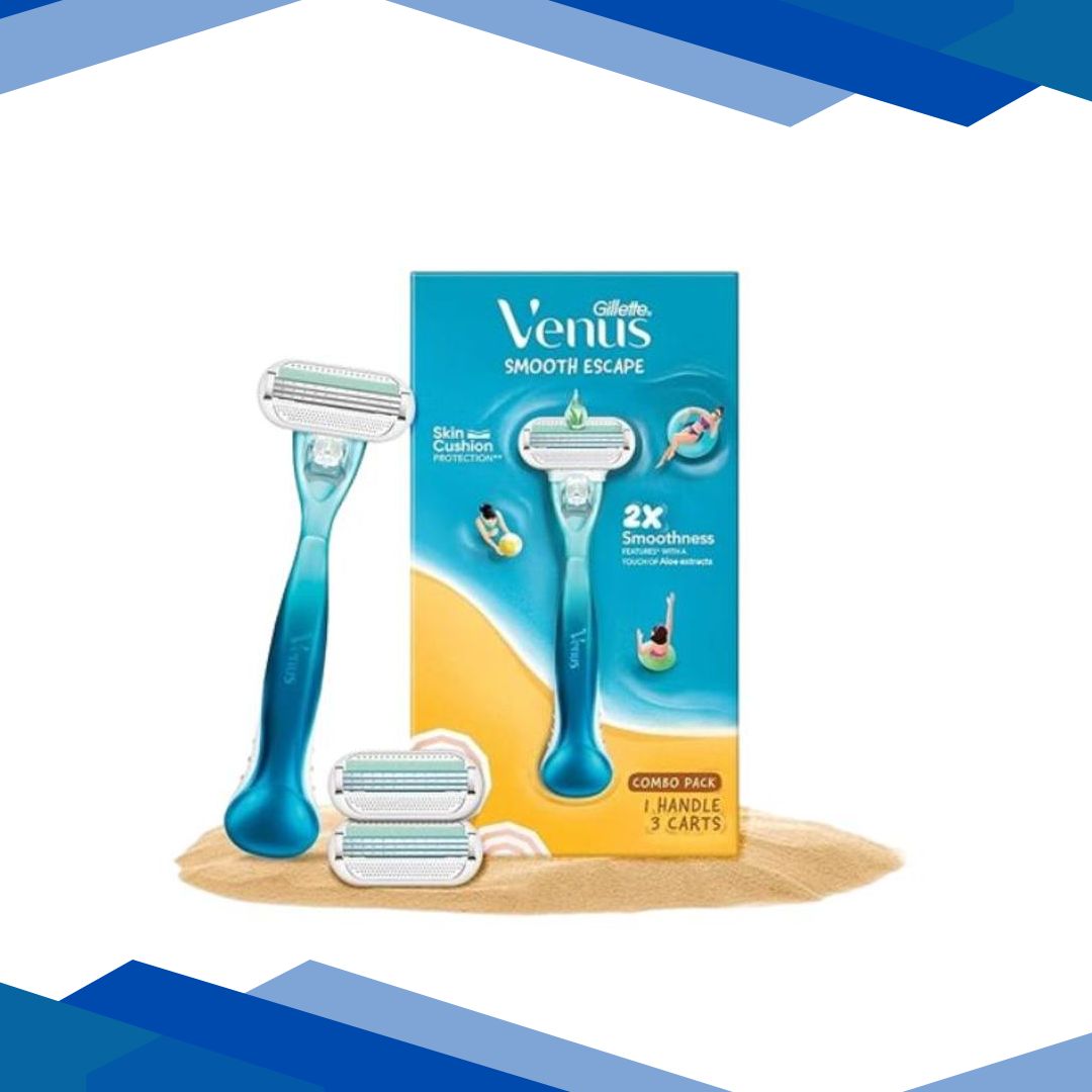Gillette Venus Smooth Escape 2X Smoothness With A Touch OF Aloe Extracts Razor + 3 Cartridge (Combo Pack)