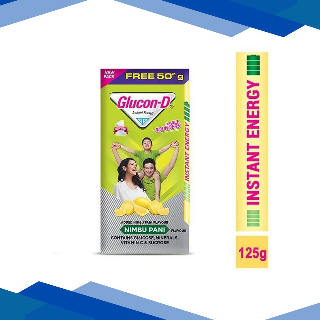 Glucon-D Instant Energy Powder – Nimbu Pani (Refill) (75 gm + Free 50 gm)