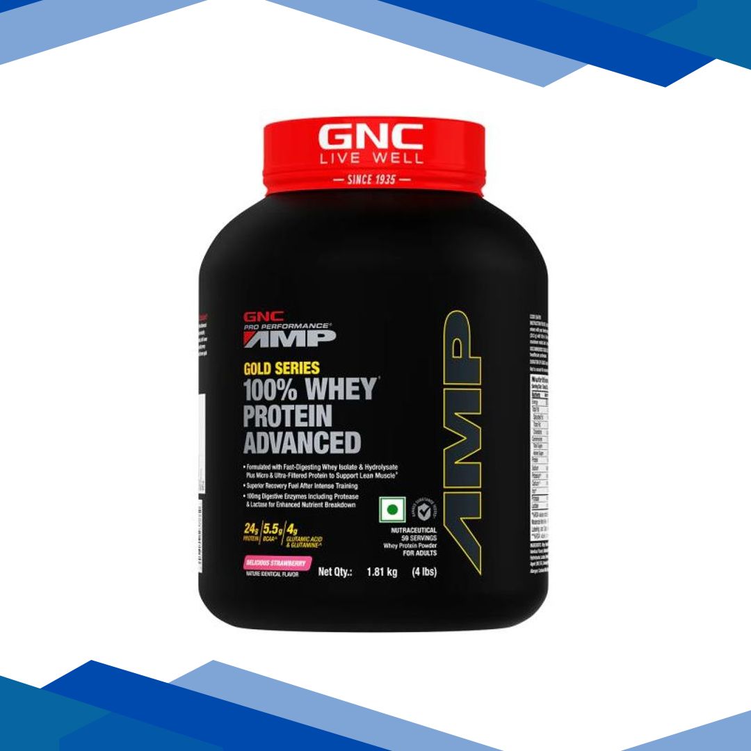 GNC AMP Gold Series 100% Whey Protein Advanced Powder – Delicious Strawberry 1.81 kg