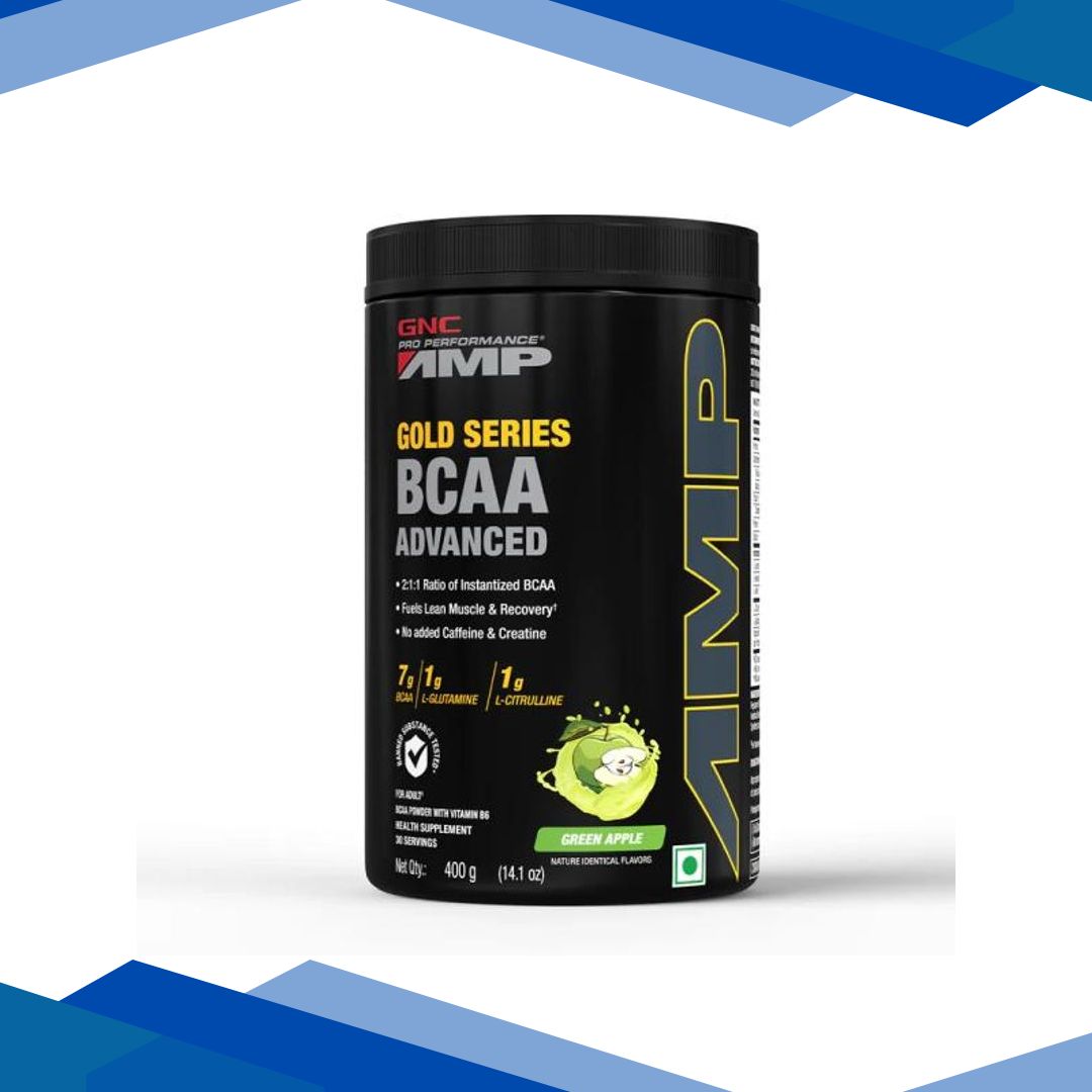 GNC AMP Gold Series BCAA Advanced Powder with Vitamin B6 – Green Apple Flavour 400 gm