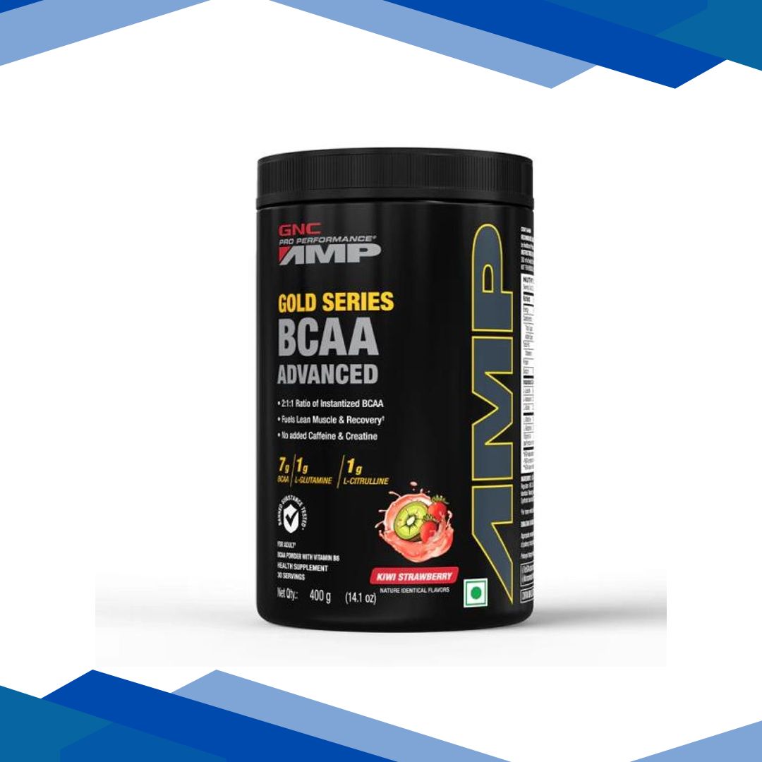 GNC AMP Gold Series BCAA Advanced Powder with Vitamin B6 – Kiwi Strawberry Flavour 400 gm