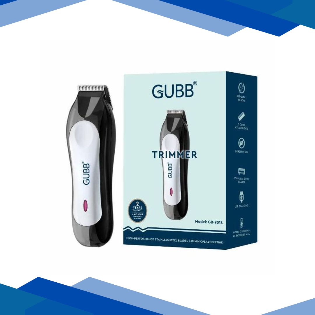GUBB Cordless Beard Trimmer with 5 Level Settings, High Performance Stainless Steel Blades – (GB-9018) Black-Silver 1’s