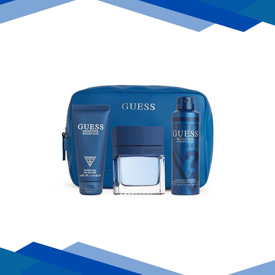 Guess Seductive Homme Blue Gift Set (Eau De Toilette 100Ml+Shower Gel 100Ml+Body Spray 170G + Pouch) 1’s