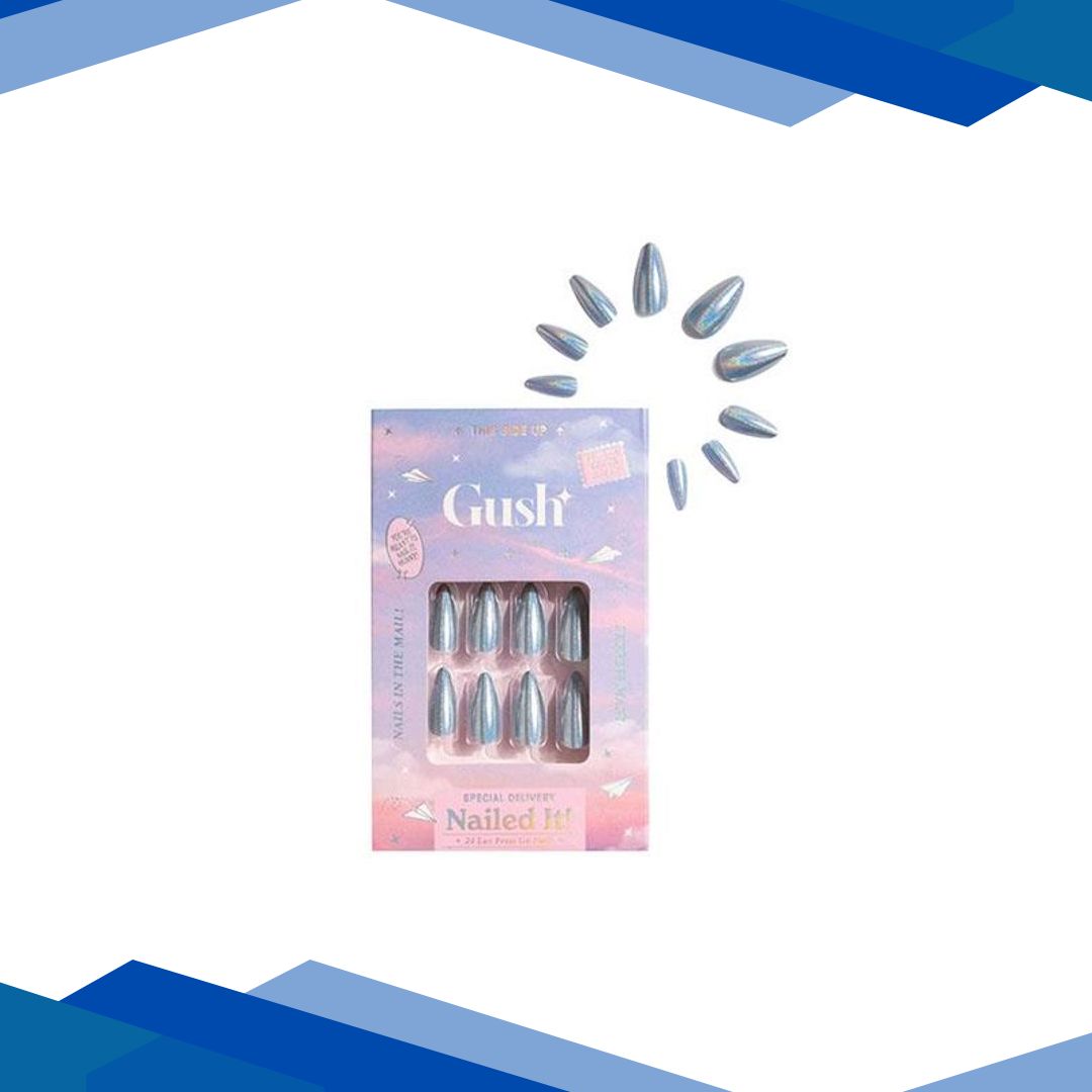 Gush Beauty Nailed It Reusable Luxury Press On Nails With Application Kit Baby Blue Chrome – Medium Almond 1’s