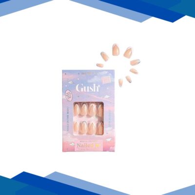 Gush Beauty Nailed It Reusable Luxury Press On Nails With Application Kit Shimmery French Tips – Medium Round 1’s