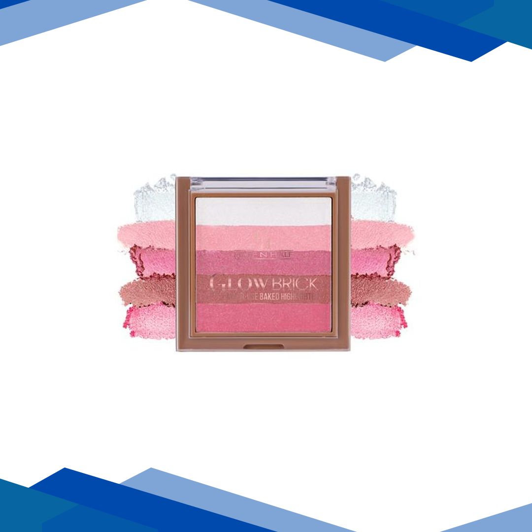 Half N Half Glow Brick Multi-Use Baked Highlighter with 5 Highlighting Shades, Pink Pearl-01 7.5 g
