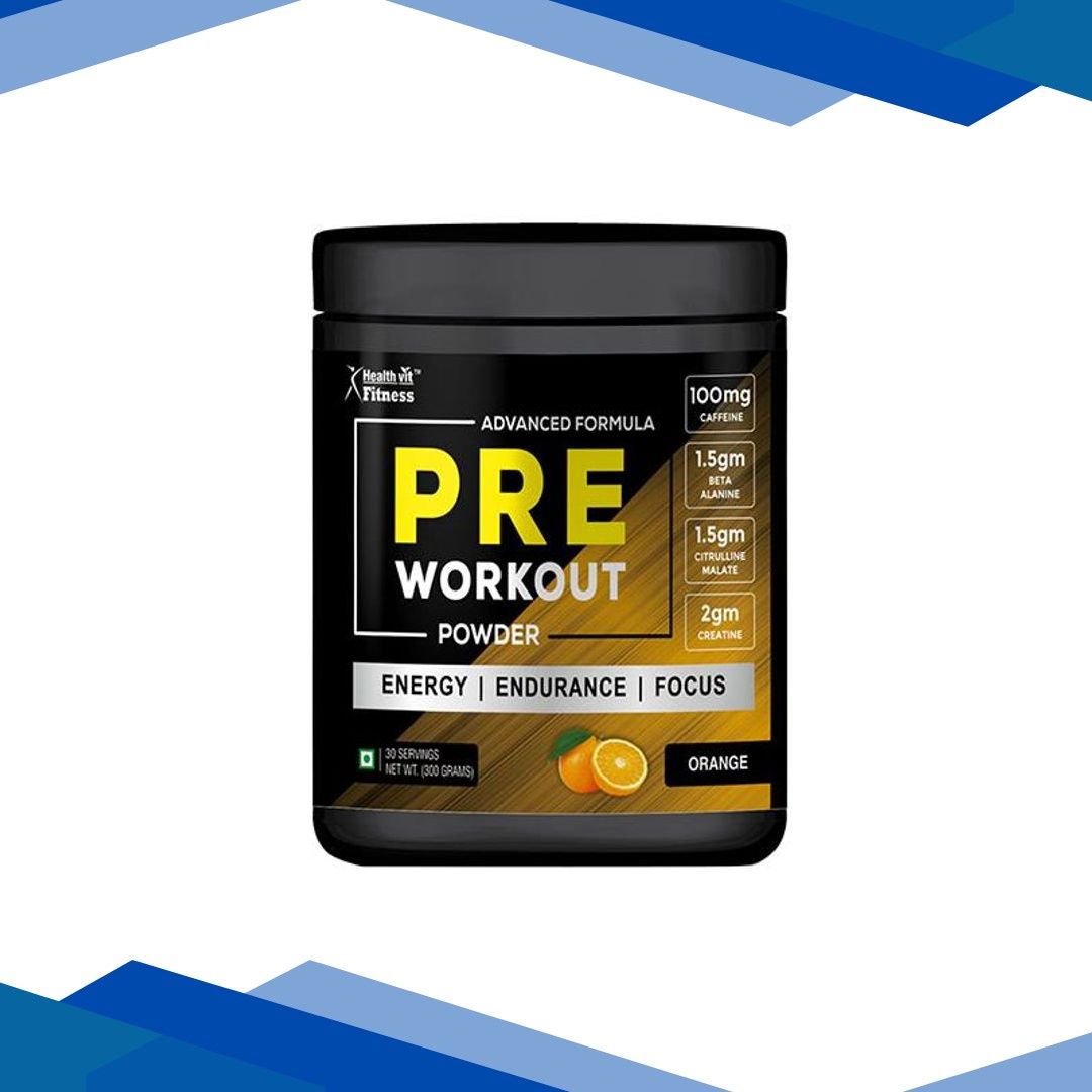 Healthvit Fitness Pre-Workout Explosive Energy Advance Formula Powder (Orange Flavour) 300 gm