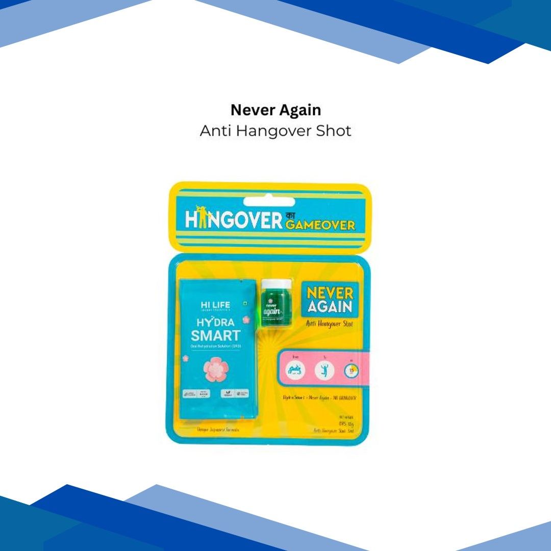 Hi Life Never Again Anti-Hangover Shot with Hydra Smart ORS 1’s