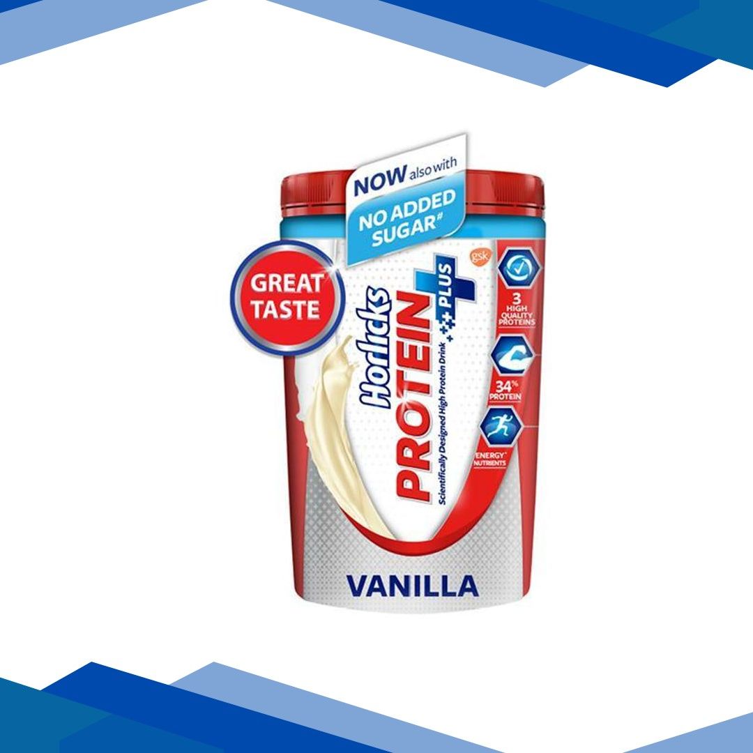 Horlicks Protein Plus No Added Sugar Powder – Vanilla Flavour 400 gm (Jar)