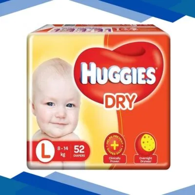 Huggies Dry Diapers (L) 52’s