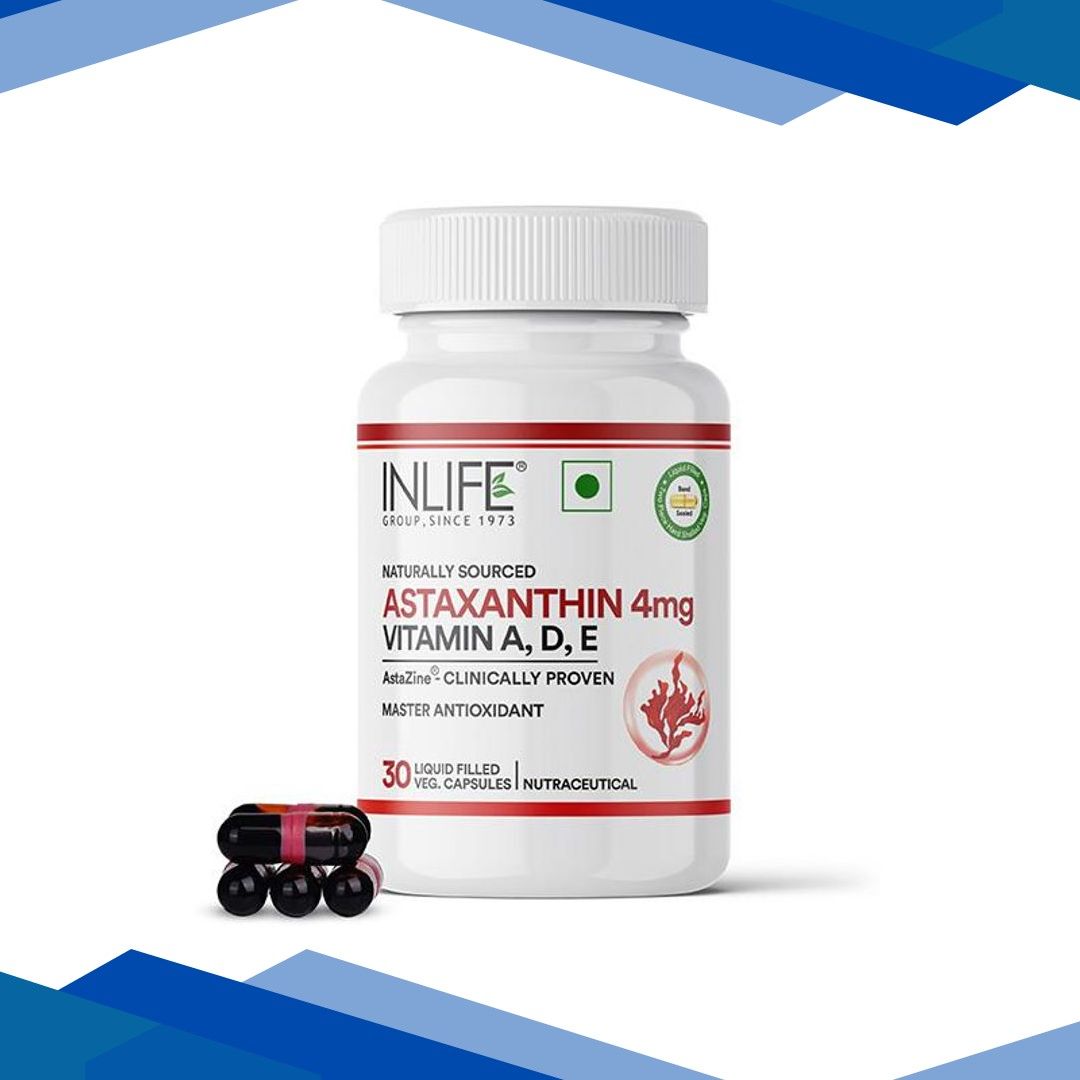 INLIFE Astaxanthin 4mg Supplement AstaZine Vitamin A, D, E Veg Capsules 30’s