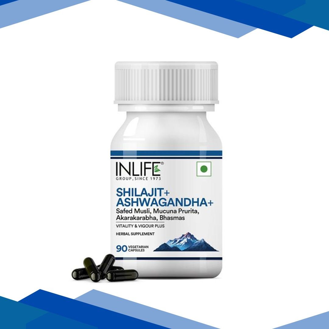 Inlife Shilajit+ Ashwagandha+ Vegetarian Capsules 90’s