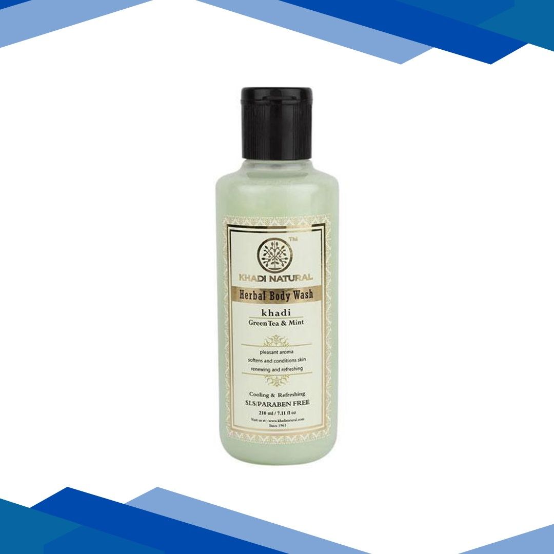 Khadi Natural Herbal Body Wash (SLS & Paraben Free) – Green Tea & Mint 210 ml