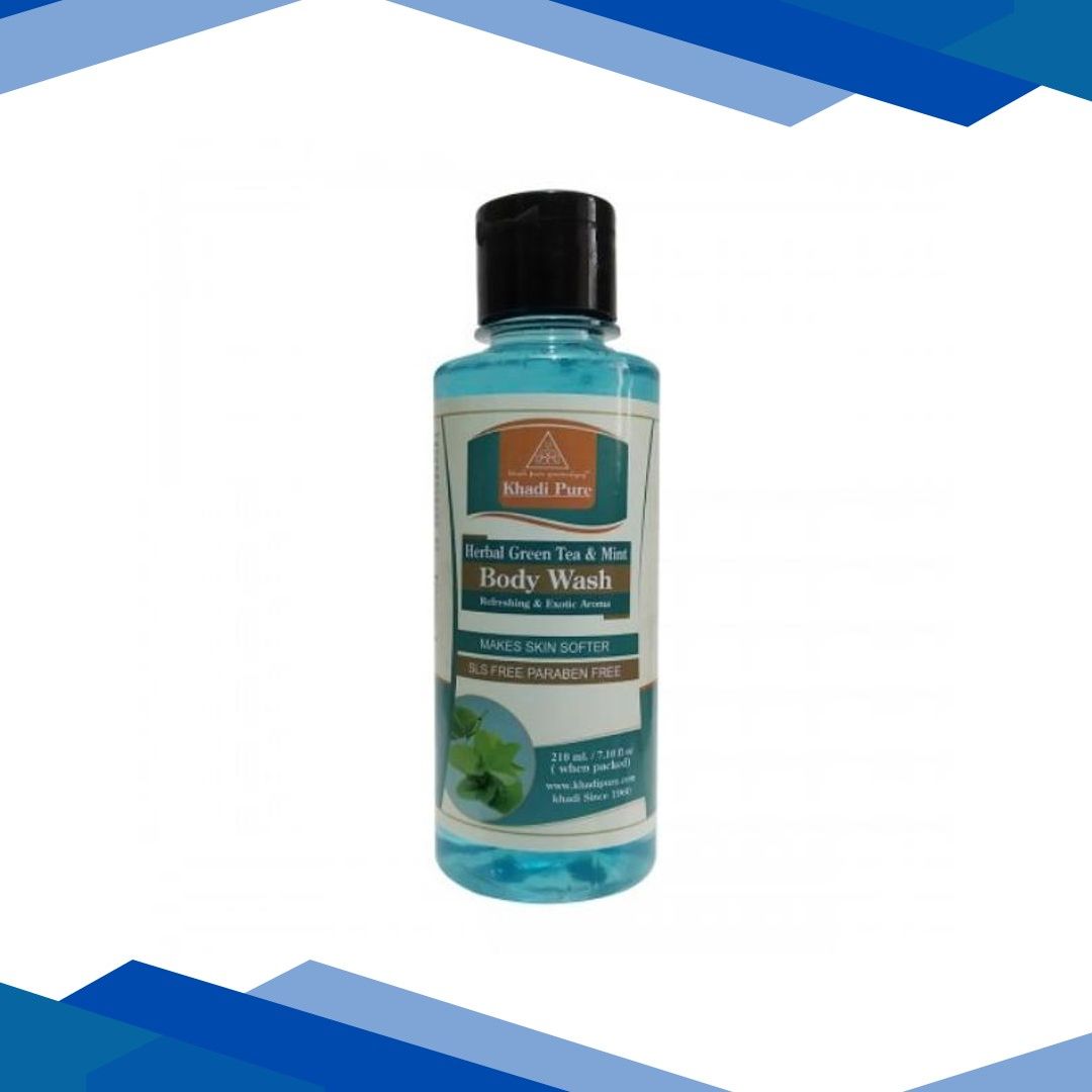 Khadi Pure Herbal SLS Paraben Free Body Wash – Green Tea & Mint 210 ml