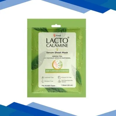 Lacto Calamine Green Tea Face Sheet Mask Instant Hydration Glycolic Acid and D-Panthenol 25 ml