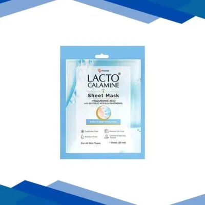 Lacto Calamine Hyaluronic Acid Face Sheet Mask Instant Hydration Glycolic Acid and D-Panthenol 30 gm