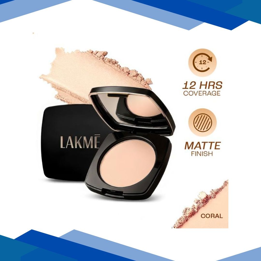 Lakme Forever Matte Compact, Smooth Finish, Lasts for 12 Hrs, Even Toned Look, Coral, 9 gm