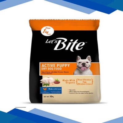 Let’s Bite Active Puppy Dry Dog Pet Food with Real Chicken Egg Chicken Liver (Extra Free 1Kg) 10 kg