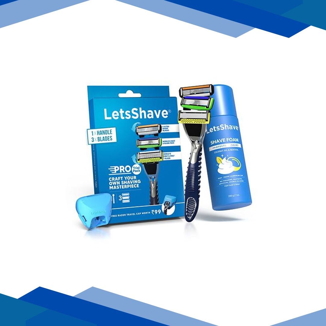 Letsshave Trial Pack For Men With Shave Foam (Razor With 3 Premium Blades)+Shave Foam 1’s