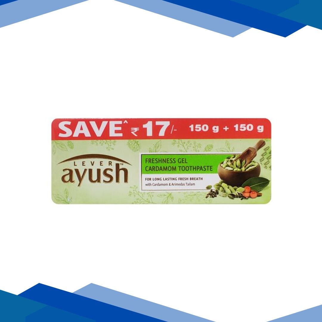 Lever Ayush Freshness Gel Cardamom Toothpaste (150+150) gm