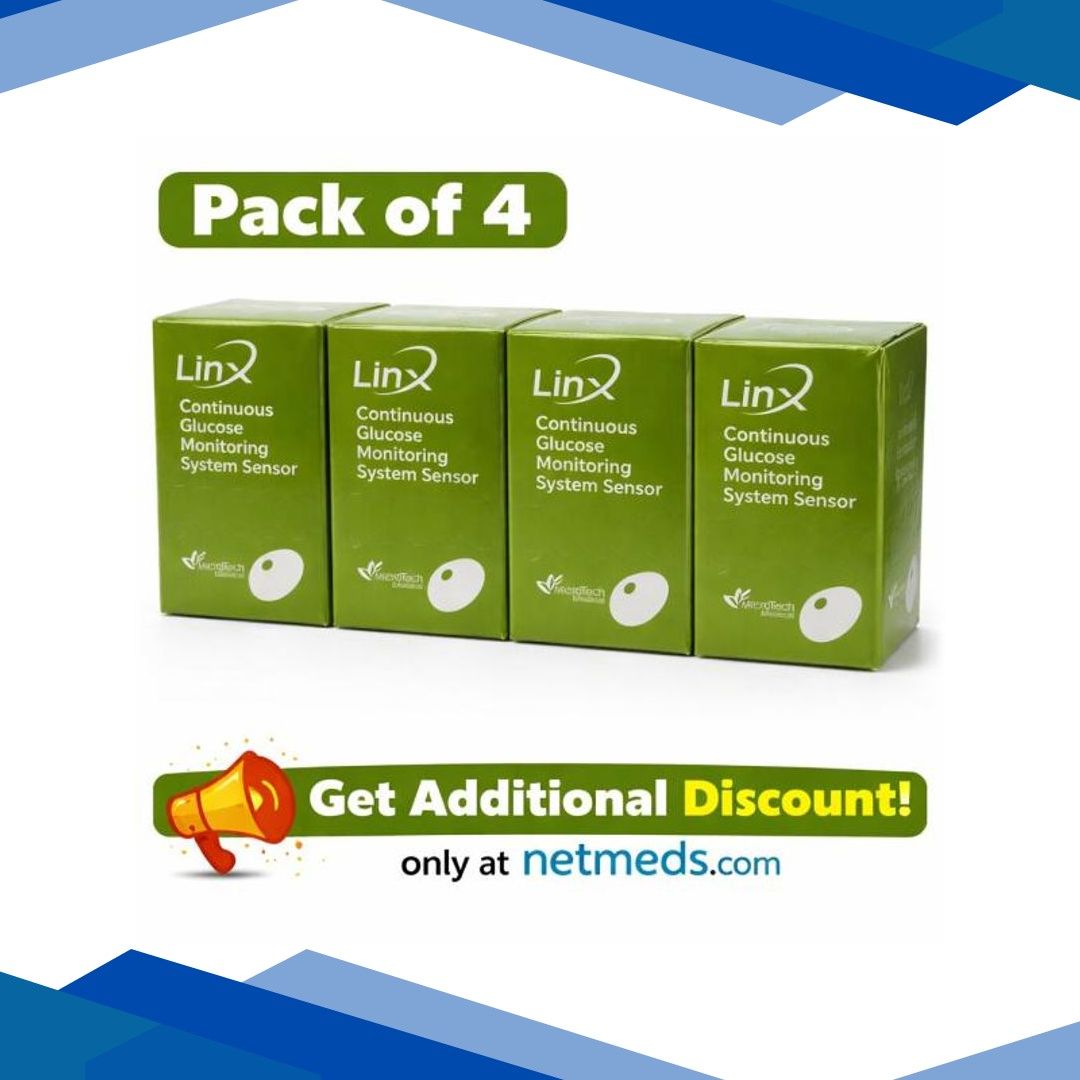 LinX CGM Smart Continous Glucose Monitoring System Sensor (Pack of 4)