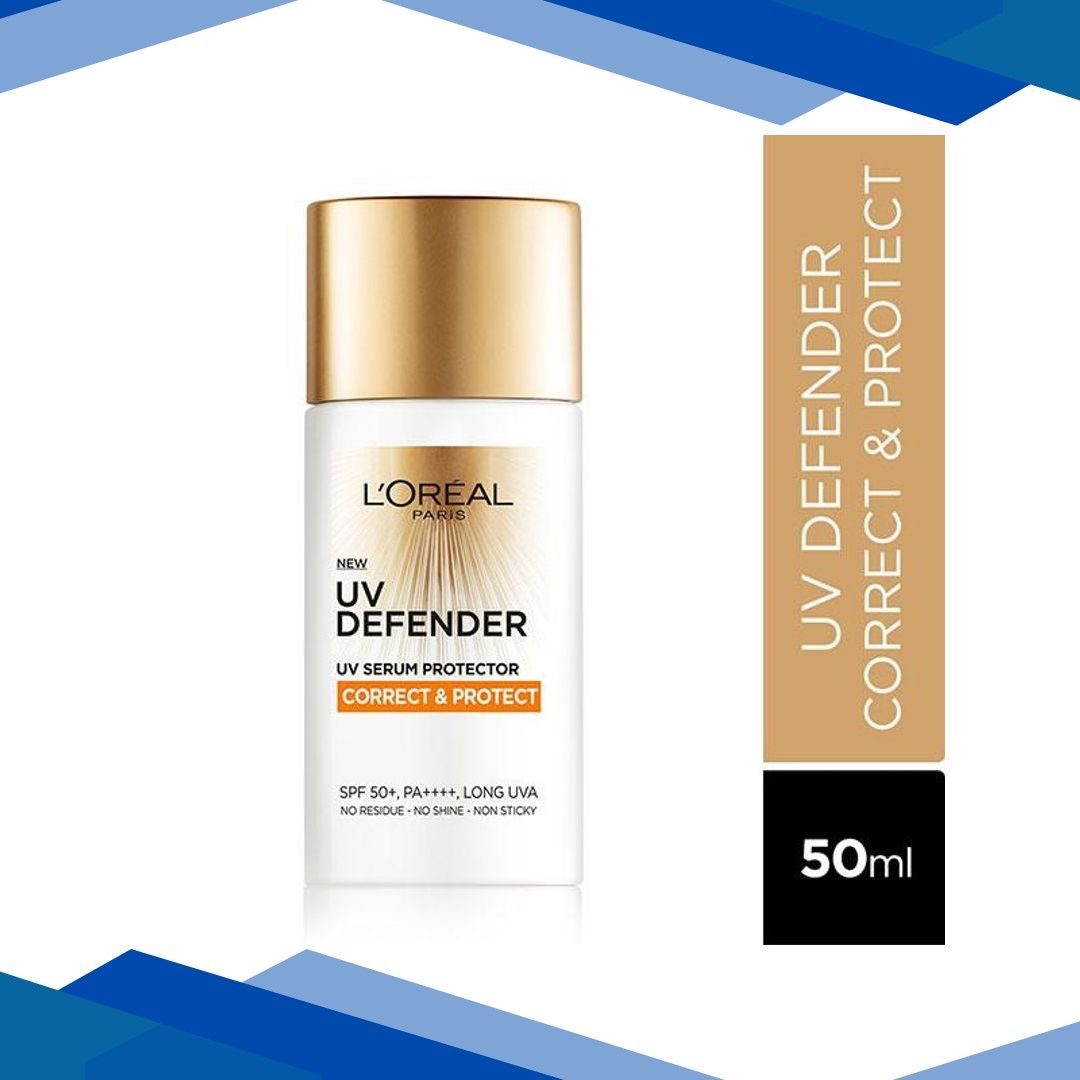 L’Oreal Paris UV Defender Serum Protector Sunscreen SPF 50 PA+++, Correct & Protect 50 ml