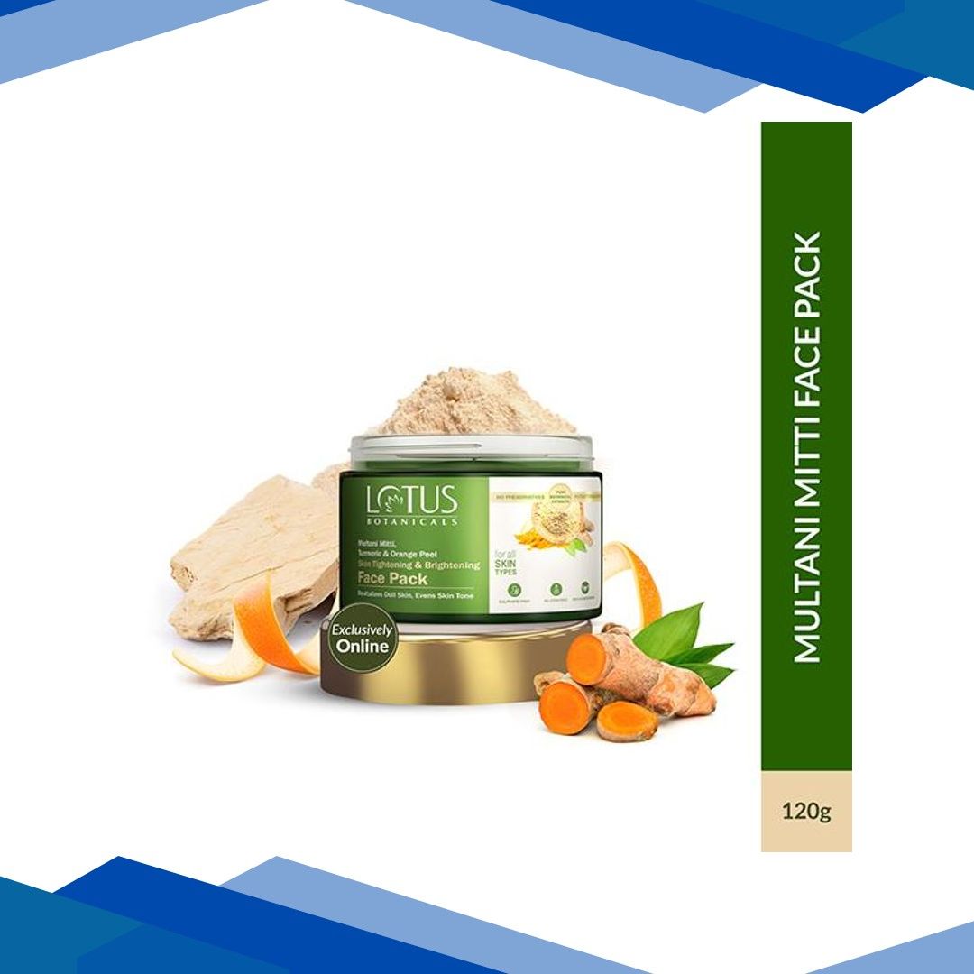 Lotus Botanicals Multani Mitti, Turmeric, Orange Peel Skin Tightening & Brightening Face Pack 120 gm