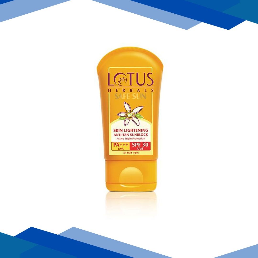 Lotus Herbals Safe Sun Skin Lightening Anti – Tan Sunscreen Active Triple Protection PA+++ UVA SPF-30 UVB 50gm