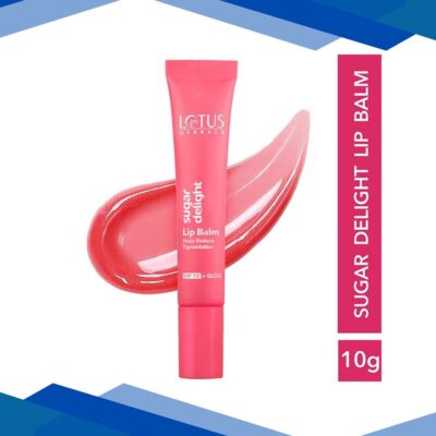 Lotus Herbals Sugar Delight Lip Balm with SPF 15 for Dry and Chapped Lips, Vegan, Pink 10 g
