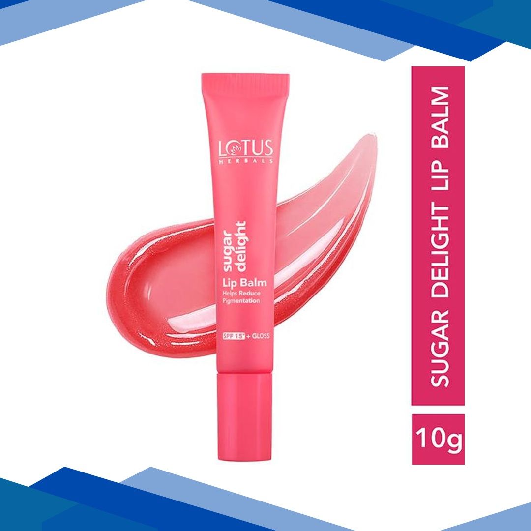 Lotus Herbals Sugar Delight Lip Balm with SPF 15 for Dry and Chapped Lips, Vegan, Pink 10 g