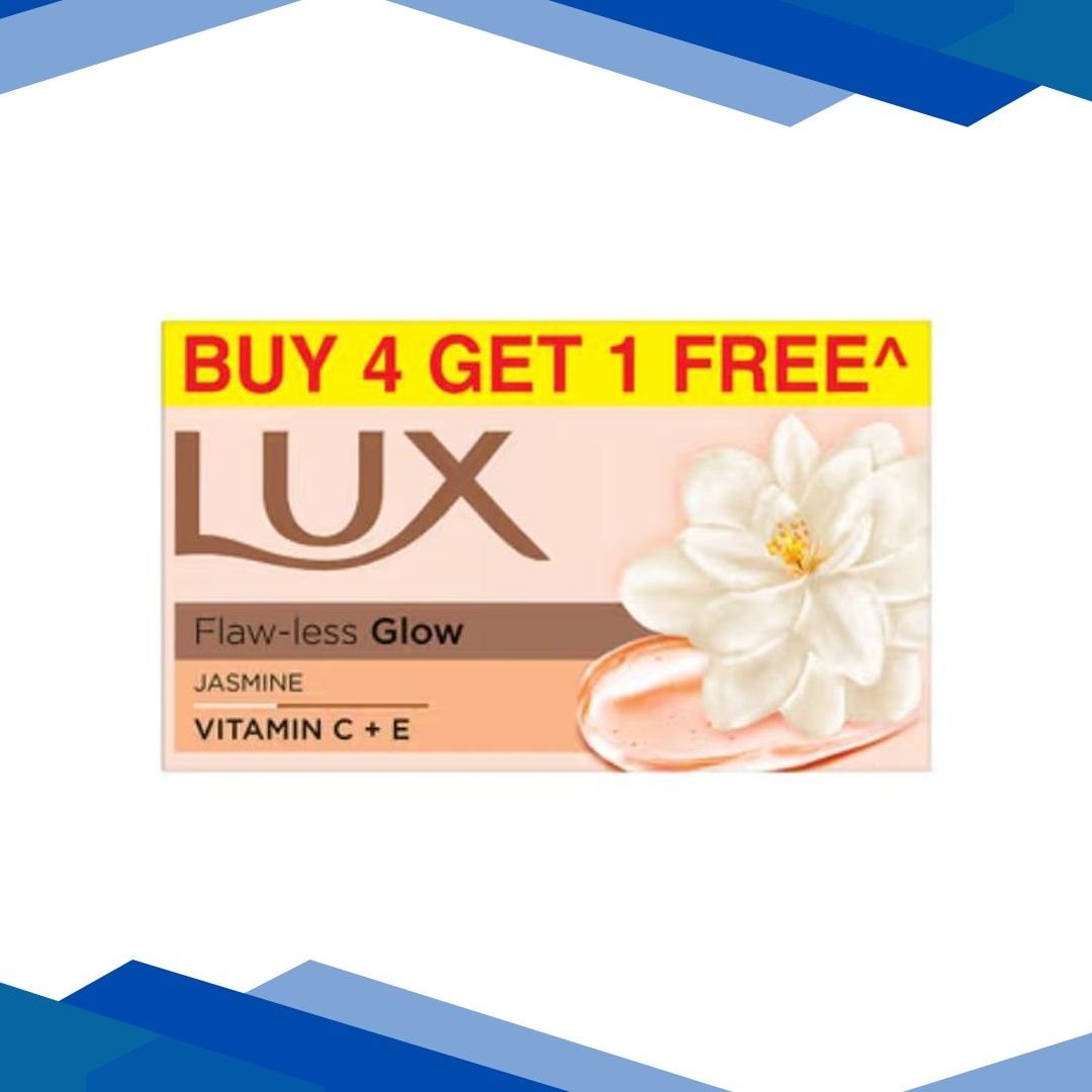 Lux Flaw Less Glow Soap – Jasmine Vitamin C+ E (Buy 4 Get 1 Free) 750 g