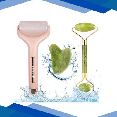 Majestique Face Massage Kit, Ice Roller, Jade Massager and Gua Sha for Lifting, Neck Healing 3Pcs 1’s