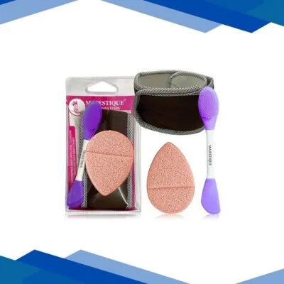 Majestique Facial Head Band, Dual Sided Silicone Brush with Makeup Remover Sponge – Multicolor 1’s