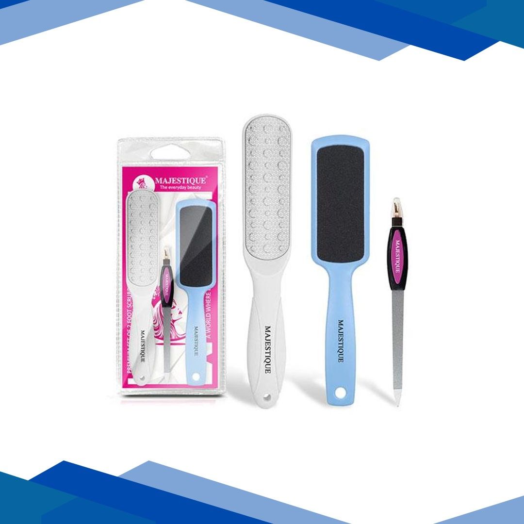 Majestique Large Double-Sided Foot Scrubber Set with Nail Filer, Hard Skin Removal – Multicolor 1’s